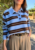 PULL LEONIE - BLEU ET MARRON
