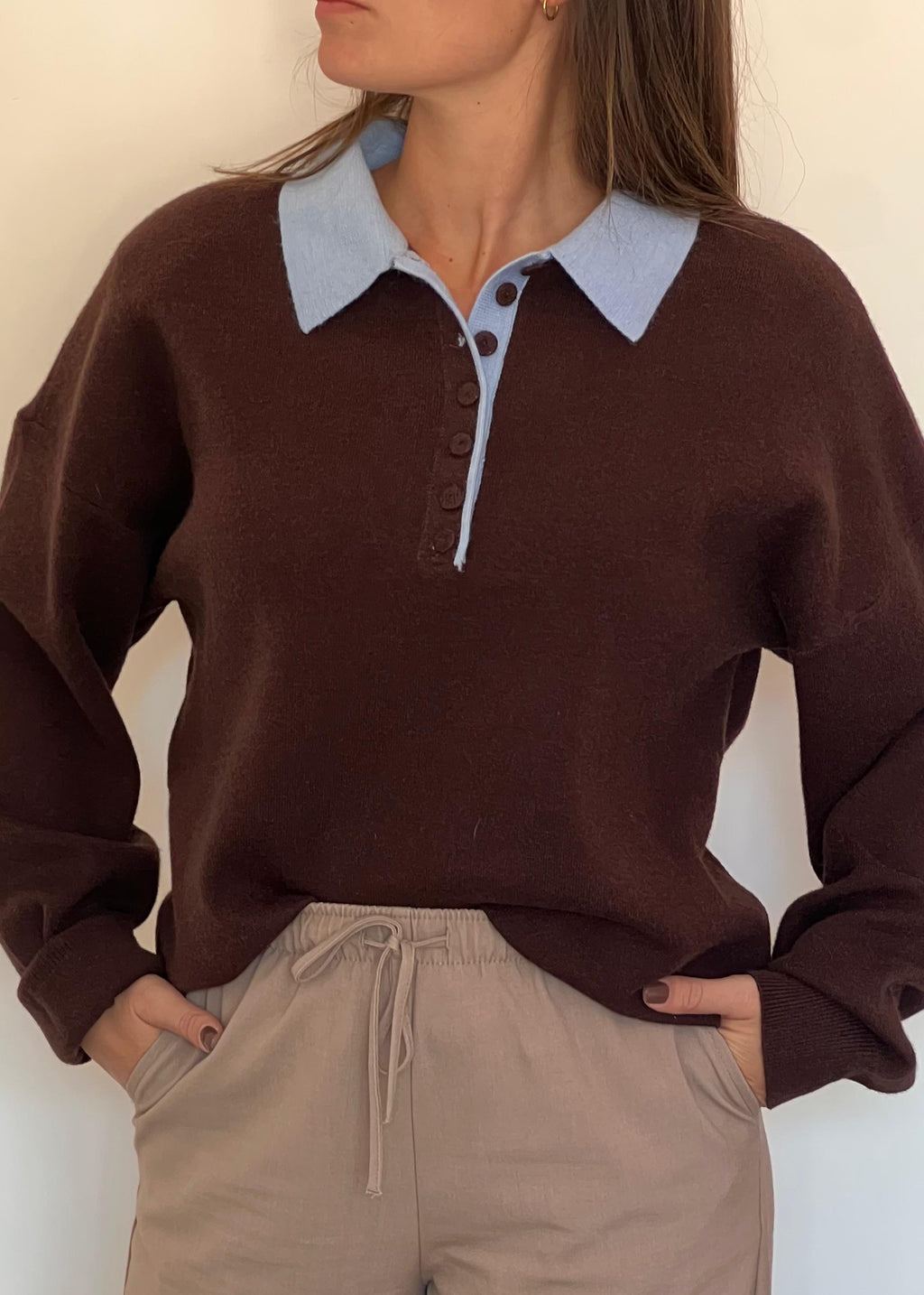 ENSEMBLE GABRIELLE - MARRON & BLEU CIEL