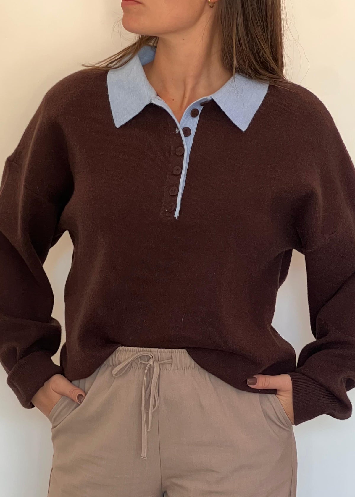 ENSEMBLE GABRIELLE - MARRON & BLEU CIEL