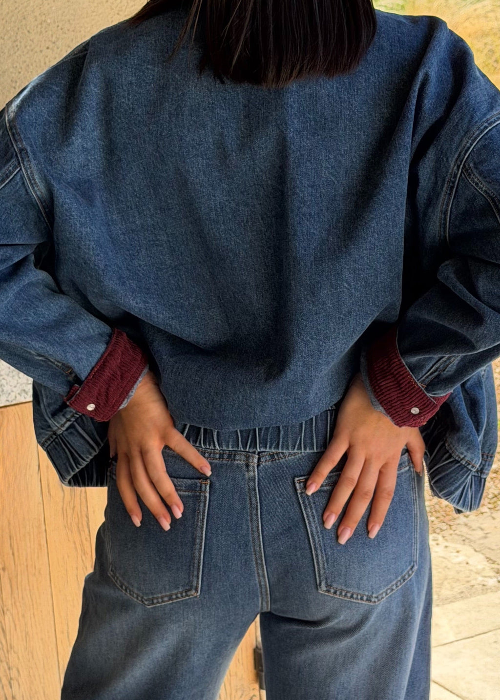 VESTE EN JEANS - BLEU & BORDEAUX