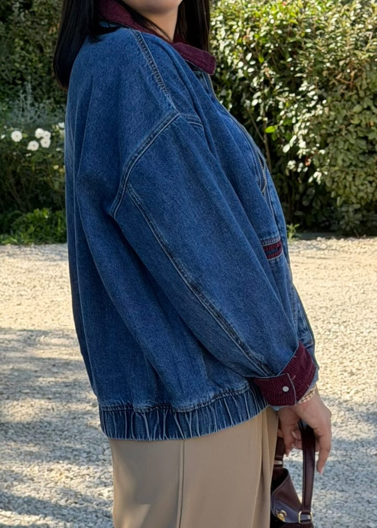 VESTE EN JEANS - BLEU & BORDEAUX