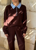 ENSEMBLE GABRIELLE - MARRON & BLEU CIEL