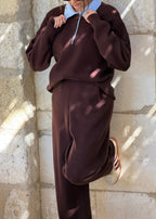 ENSEMBLE GABRIELLE - MARRON & BLEU CIEL
