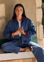 VESTE EN JEANS - BLEU & BORDEAUX